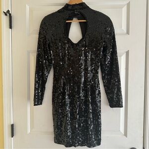 Vintage NiteLine Black Sequin Keyhole High Heart Neck Mini Dress‎ Size 10 Swifty